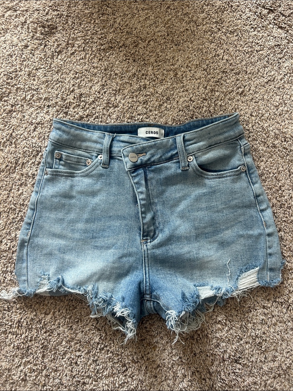 CEROS Light Blue Distressed High-Rise Jean Shorts